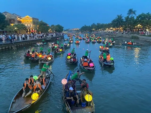  Lantern boats on a river in Hoi An, Vietnam at night